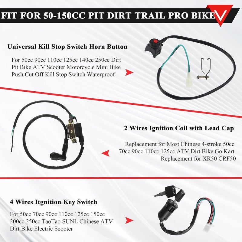 PRO BAT Lifan Complete Kick Starter Engine Wiring Harness Loom with A7TJC Spark Plug Coil Magneto for X50 CRF50 70cc 110cc 125cc 140cc 150cc Pit Dirt Trail Pro Bike - Image 3